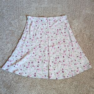 Vintage Skirt Womens 12 Griege Pink Tulip Floral A-line 90s 00s Made in USA